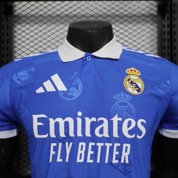 2025/26 Real Madrid Special Player Version Jersey | Blue Base with White Collar Polo Soccer Shirt