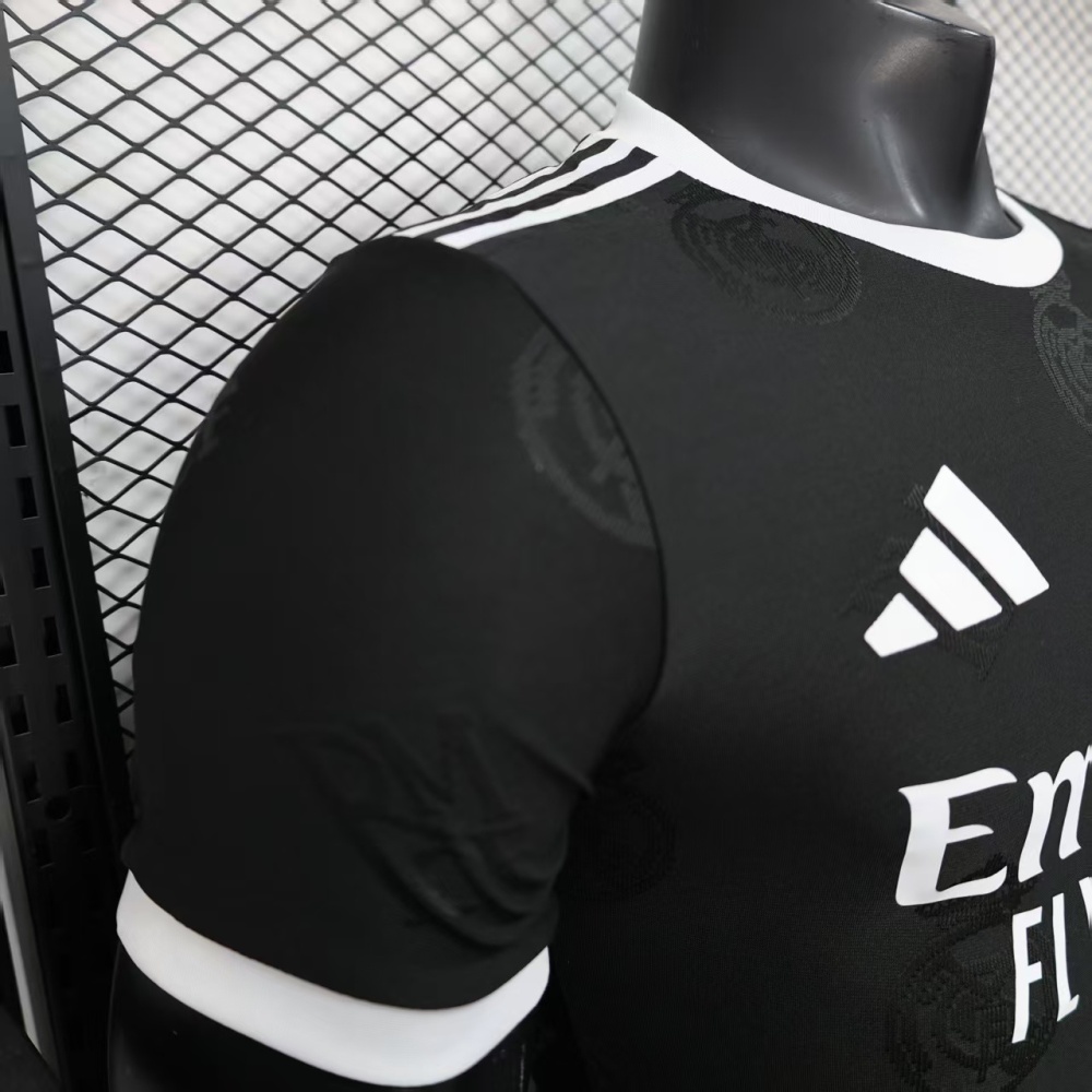 2025/26 Real Madrid Special Player Version Jersey | Black Base with White Collar Polo Soccer Shirt
