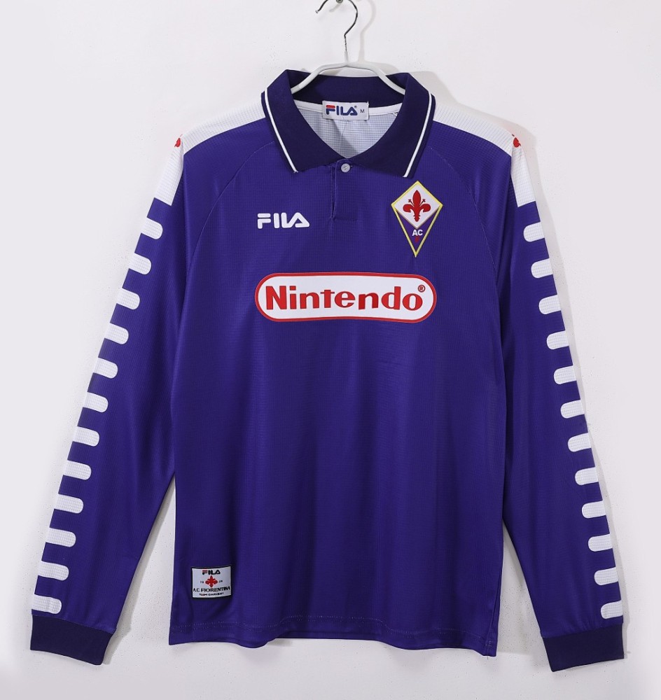 1998/99 Fiorentina Home long sleeved Retro Soccer Jersey Replica jersey RUI COSTA #10  BATISTUTA #9