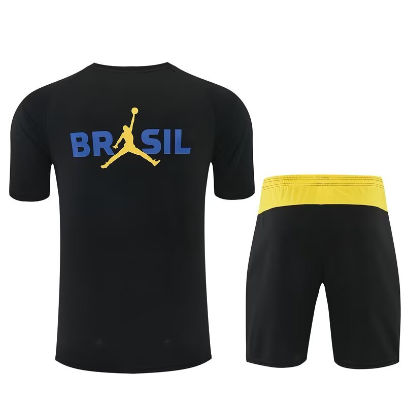 2026/27 Jordan Brazil Black Yellow Soccer Training Suit For Adult & Kids