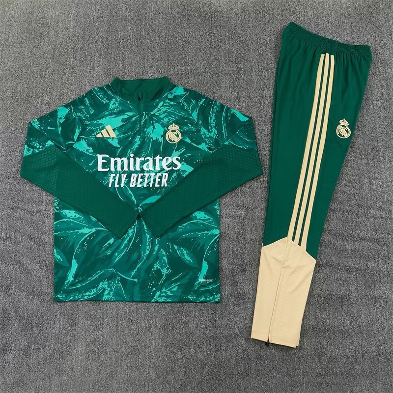 2026/27 Real Madrid Green Camouflage Half Pull Training Suit Soccer Jersey For Adult & Kids