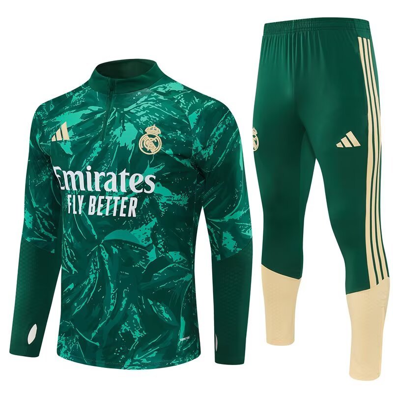 2026/27 Real Madrid Green Camouflage Half Pull Training Suit Soccer Jersey For Adult & Kids