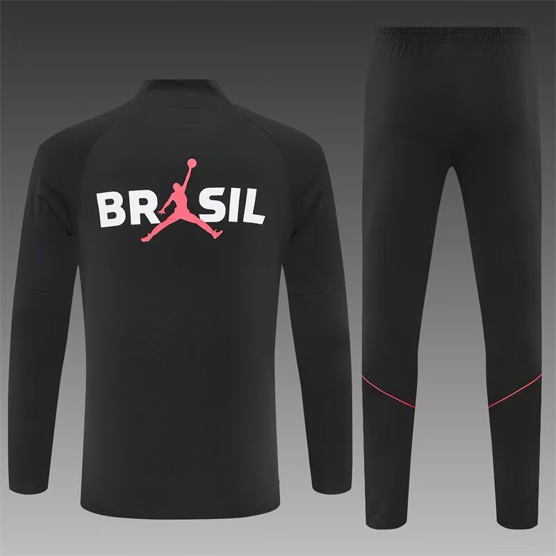 2026/27 Jordan Brazil Black Orange Half Pull Training Suit Soccer Jersey For Adult & Kids