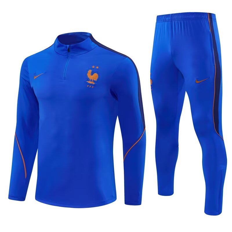 2026/27 France Colorful Blue Half Pull Training Suit Soccer Jersey For Adults & Kids