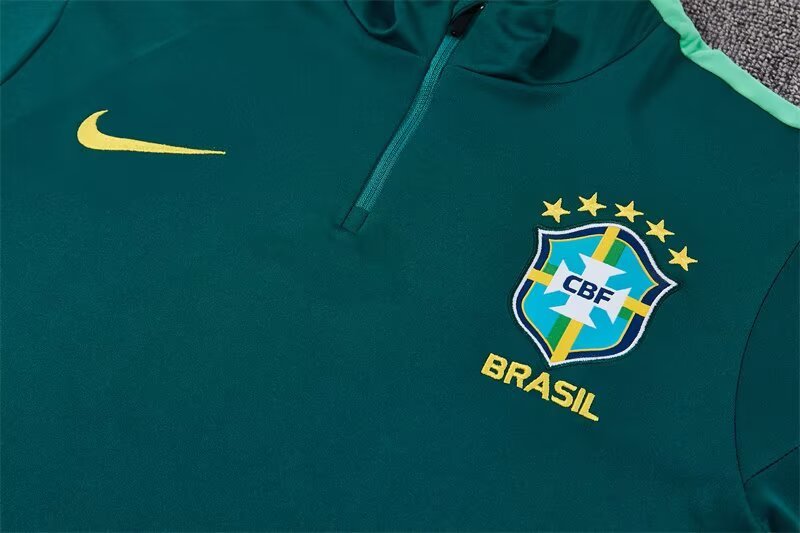 2026/27 Brazil Dark Green Half Pull Training Suit Soccer Jersey For Adults & Kids