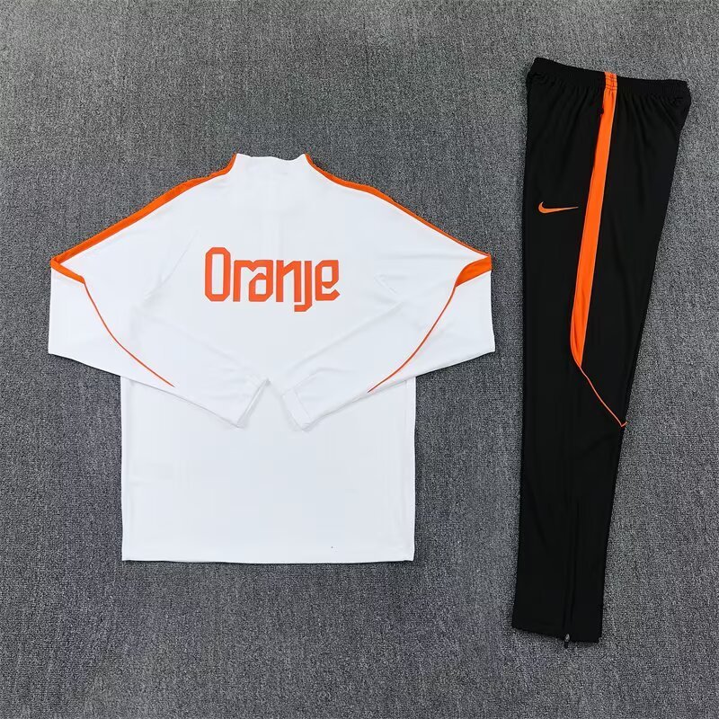 2026/27 Netherlands White Half Pull Training Suit Soccer Jersey For Adults & Kids