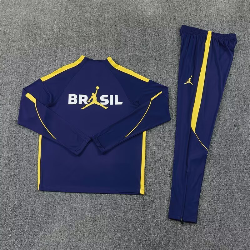 2026/27 Jordan Brazil Royal Blue Half Pull Training Suit Soccer Jersey For Adults & Kids