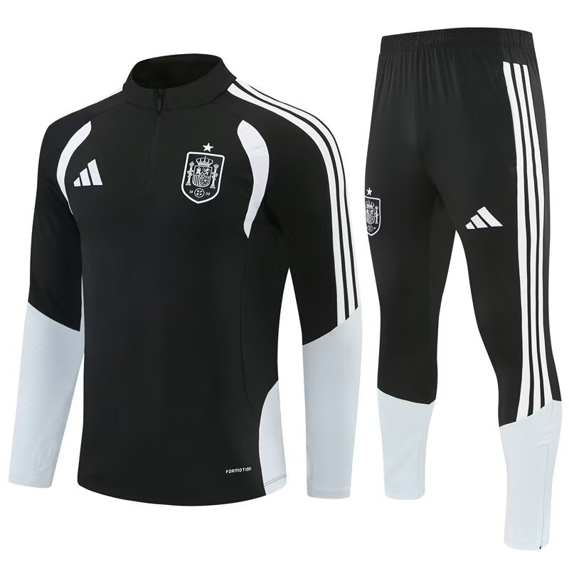 2026/27 Spain Black Half Pull Training Suit Soccer Jersey For Adults & Kids