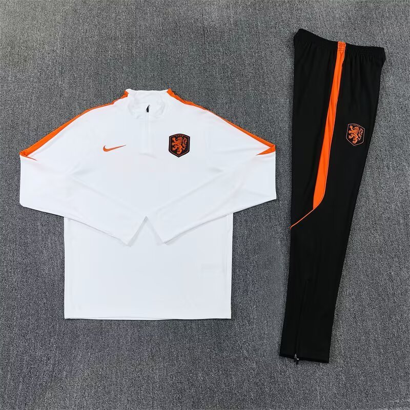 2026/27 Netherlands White Half Pull Training Suit Soccer Jersey For Adults & Kids