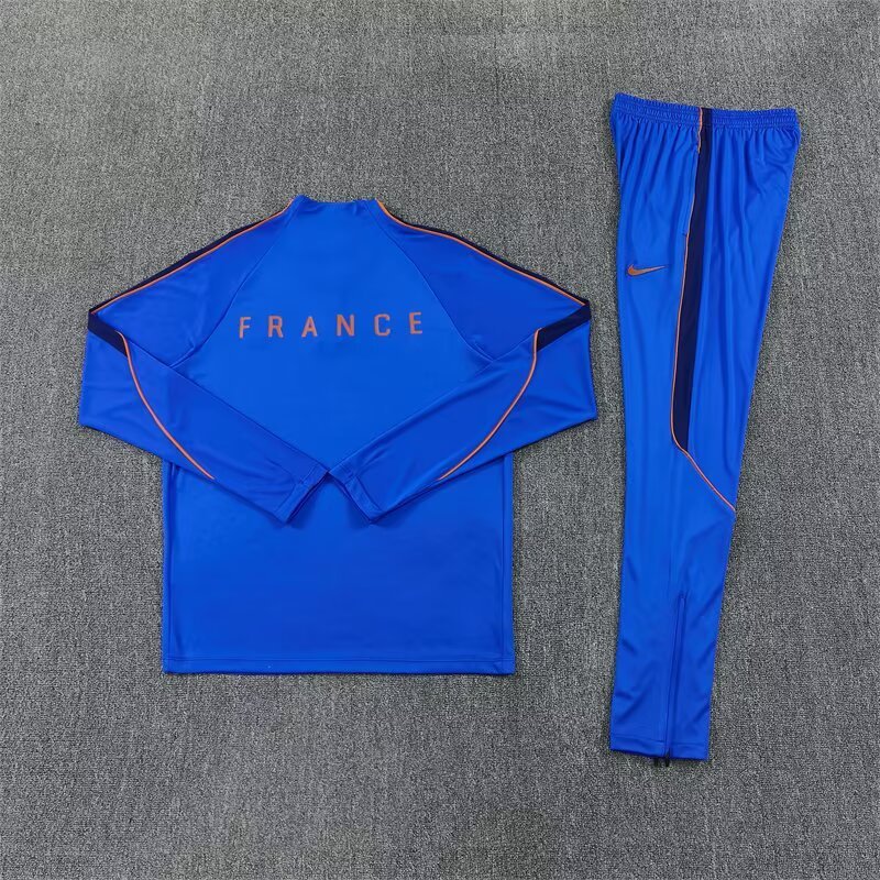 2026/27 France Colorful Blue Half Pull Training Suit Soccer Jersey For Adults & Kids