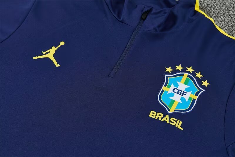 2026/27 Jordan Brazil Royal Blue Half Pull Training Suit Soccer Jersey For Adults & Kids