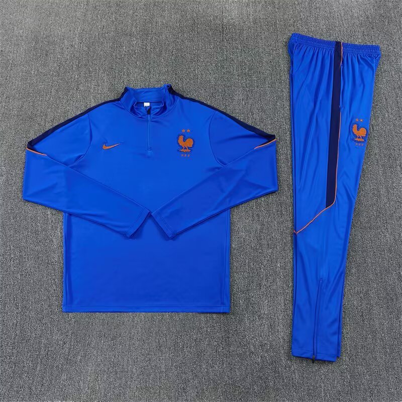 2026/27 France Colorful Blue Half Pull Training Suit Soccer Jersey For Adults & Kids