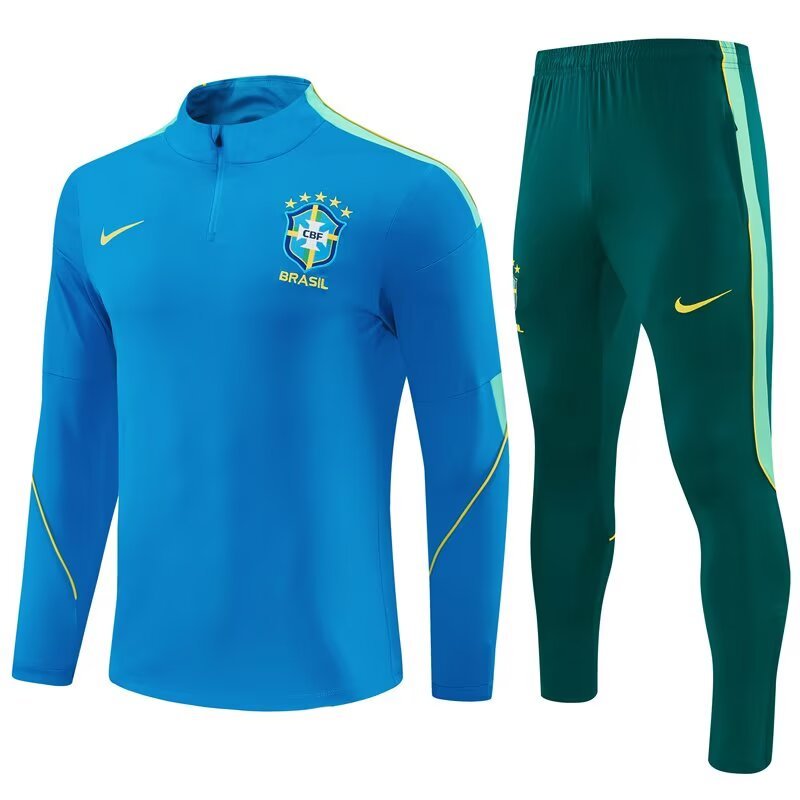 2026/27 Brazil Lake Blue Half Pull Training Suit Soccer Jersey For Adults & Kids
