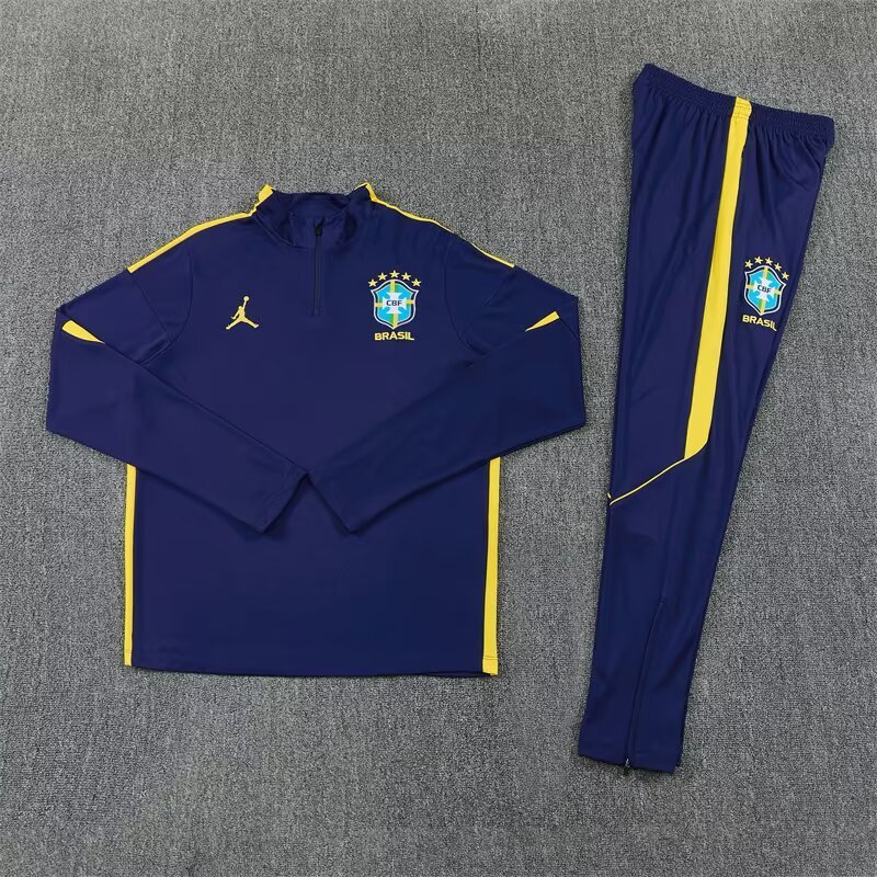 2026/27 Jordan Brazil Royal Blue Half Pull Training Suit Soccer Jersey For Adults & Kids