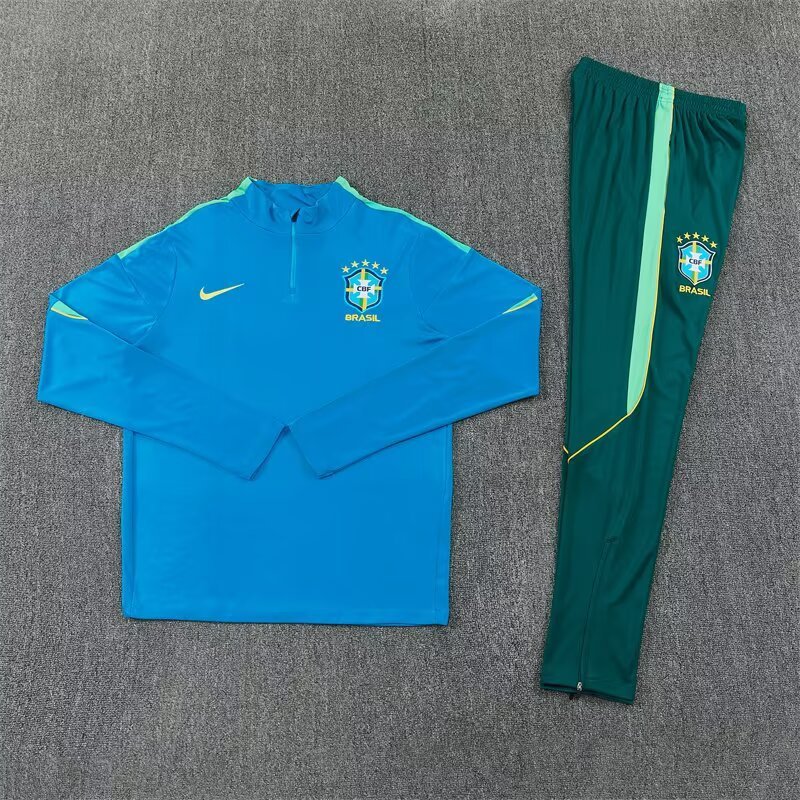 2026/27 Brazil Lake Blue Half Pull Training Suit Soccer Jersey For Adults & Kids