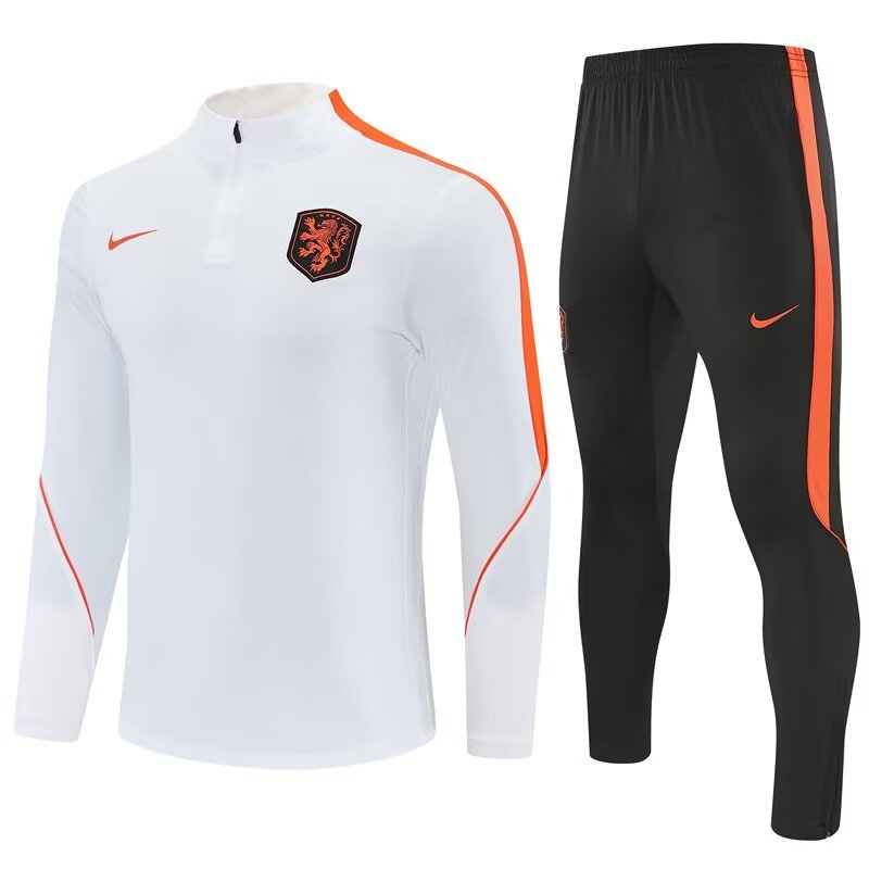 2026/27 Netherlands White Half Pull Training Suit Soccer Jersey For Adults & Kids
