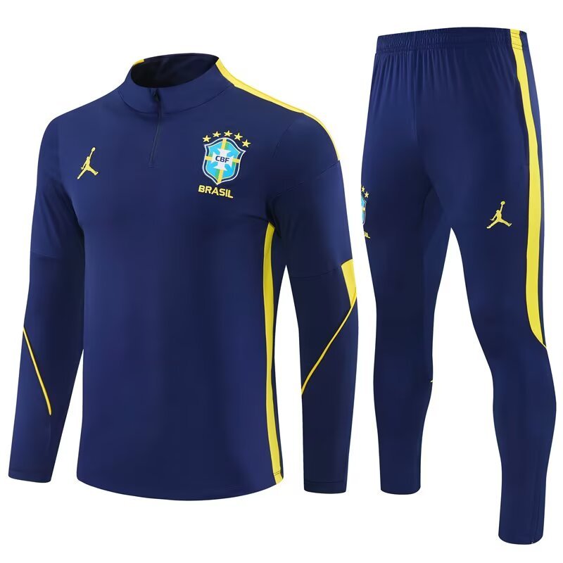 2026/27 Jordan Brazil Royal Blue Half Pull Training Suit Soccer Jersey For Adults & Kids
