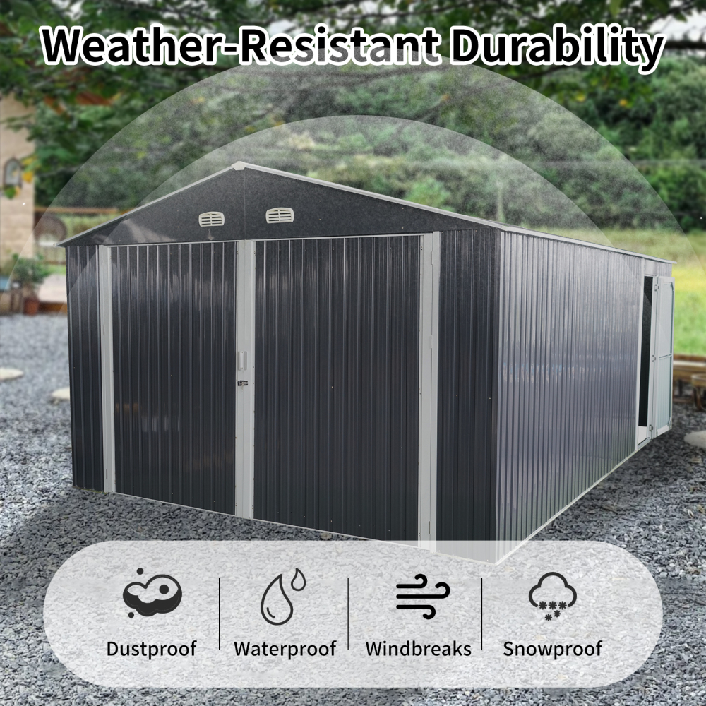 Spacious Outdoor Storage Shed: This 13x20FT outdoor storage shed offers a generous 250 square feet of floor space, perfect for storing trucks, cars, large tools, and lawn equipment. With double front