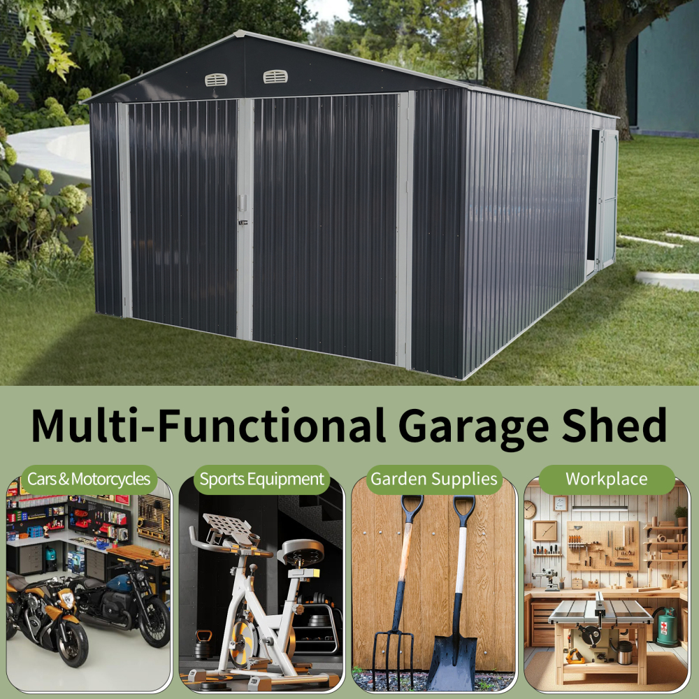 Spacious Outdoor Storage Shed: This 13x20FT outdoor storage shed offers a generous 250 square feet of floor space, perfect for storing trucks, cars, large tools, and lawn equipment. With double front