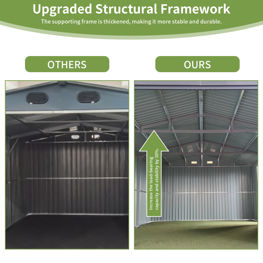 Spacious Outdoor Storage Shed: This 13x20FT outdoor storage shed offers a generous 250 square feet of floor space, perfect for storing trucks, cars, large tools, and lawn equipment. With double front