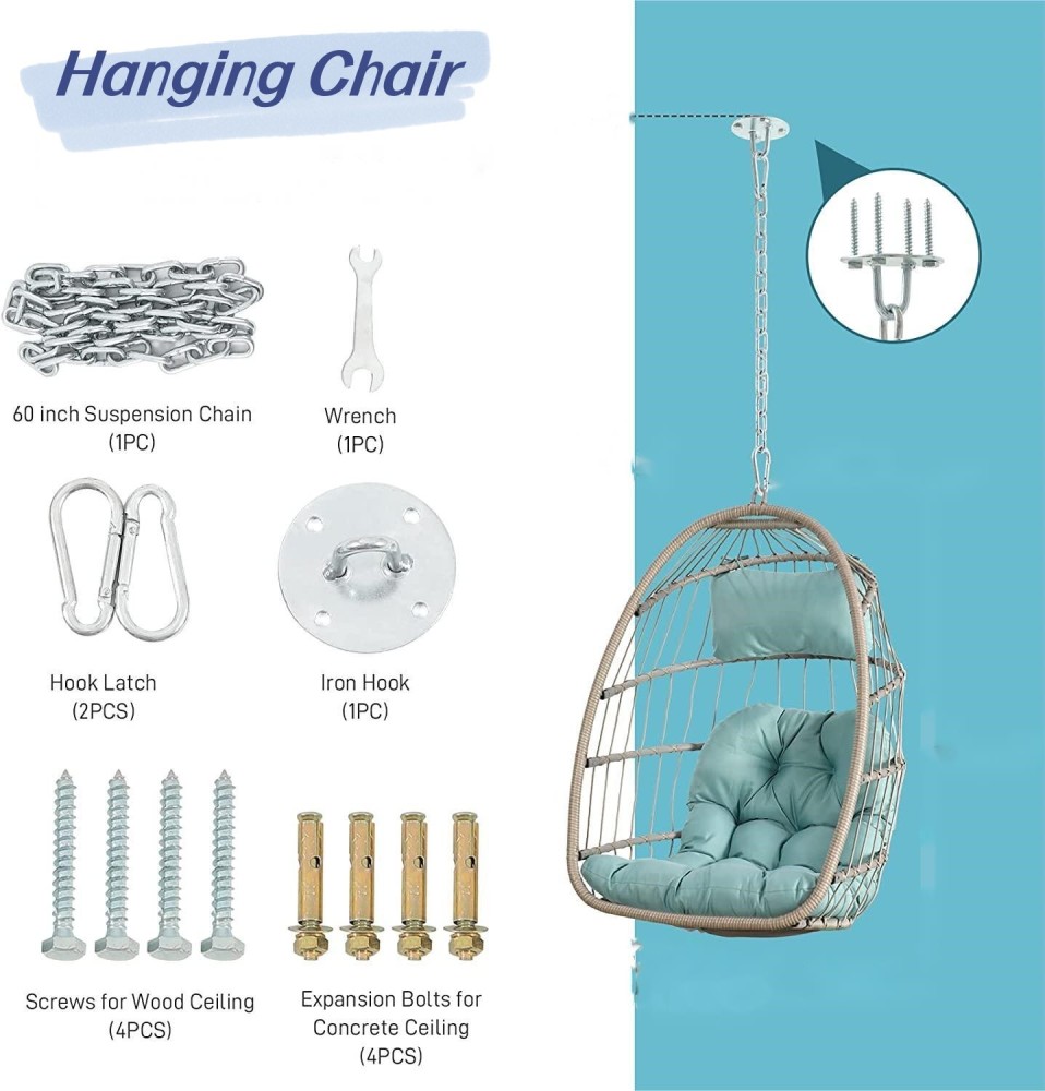 Outdoor Garden Rattan Egg Swing Chair Hanging Chair Wood