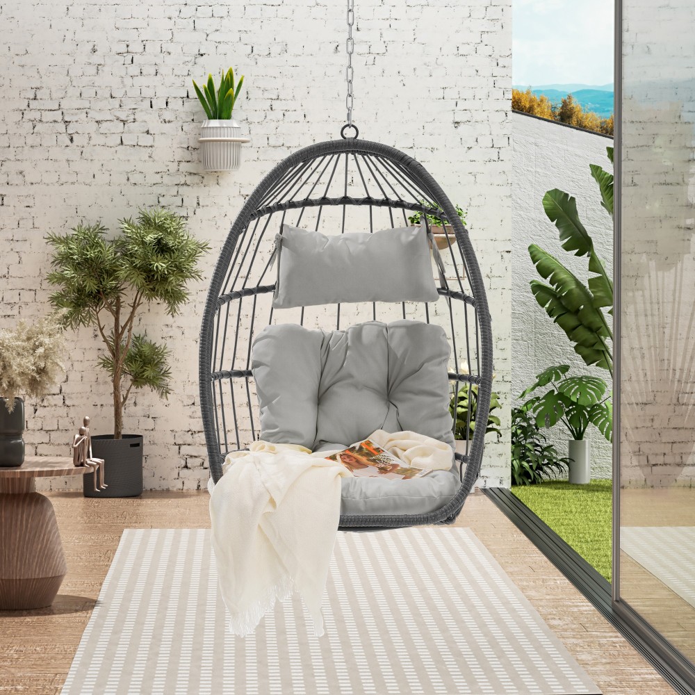 Outdoor Garden Rattan Egg Swing Chair Hanging Chair Wood
