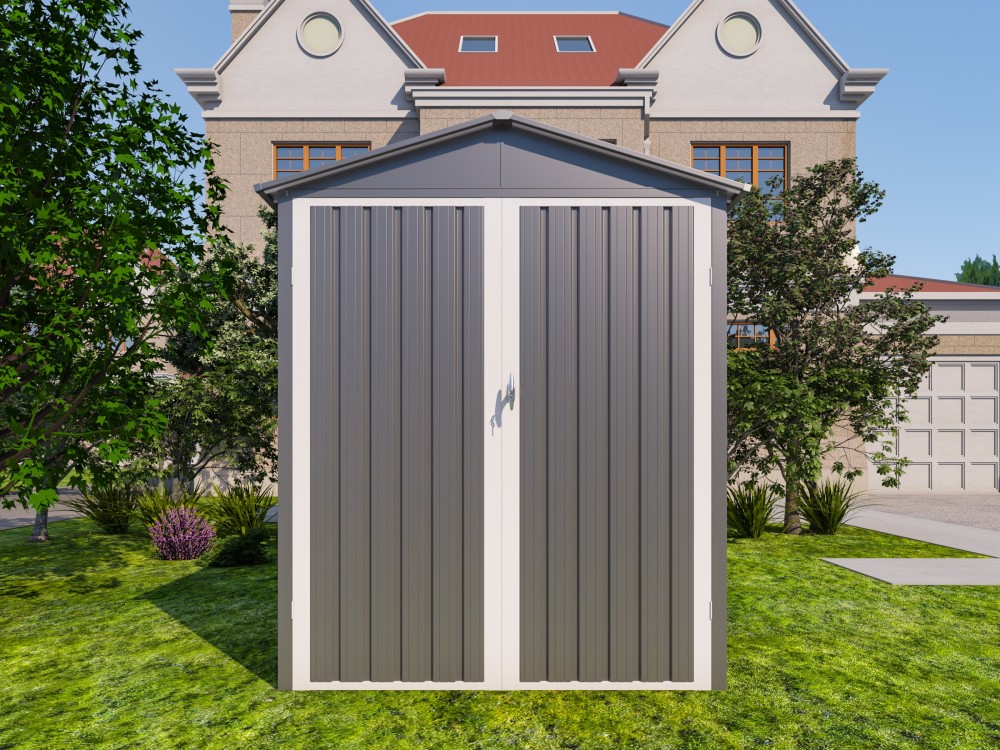 Motorcycle Outdoor Steel Storage Shed With Window , tracks and fixtures,Grey+White