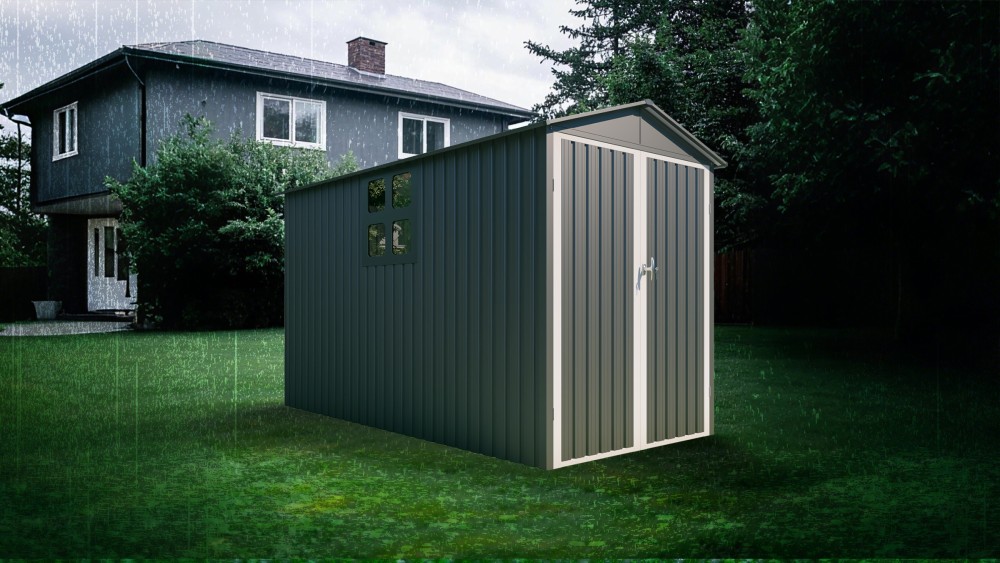 Motorcycle Outdoor Steel Storage Shed With Window , tracks and fixtures,Grey+White