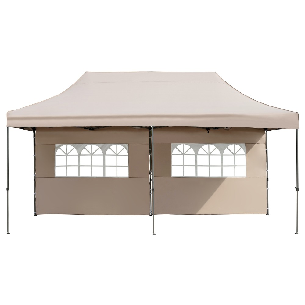 TREXM 10x20 Pop Up Canopy Tent with 6 Sidewalls, Heavy Duty Party Tent, UV and Waterproof Protection, 3 Height Adjustable Outdoor Canopy Tent with Roller Bag for Weddings, Events, and Beach, Khaki