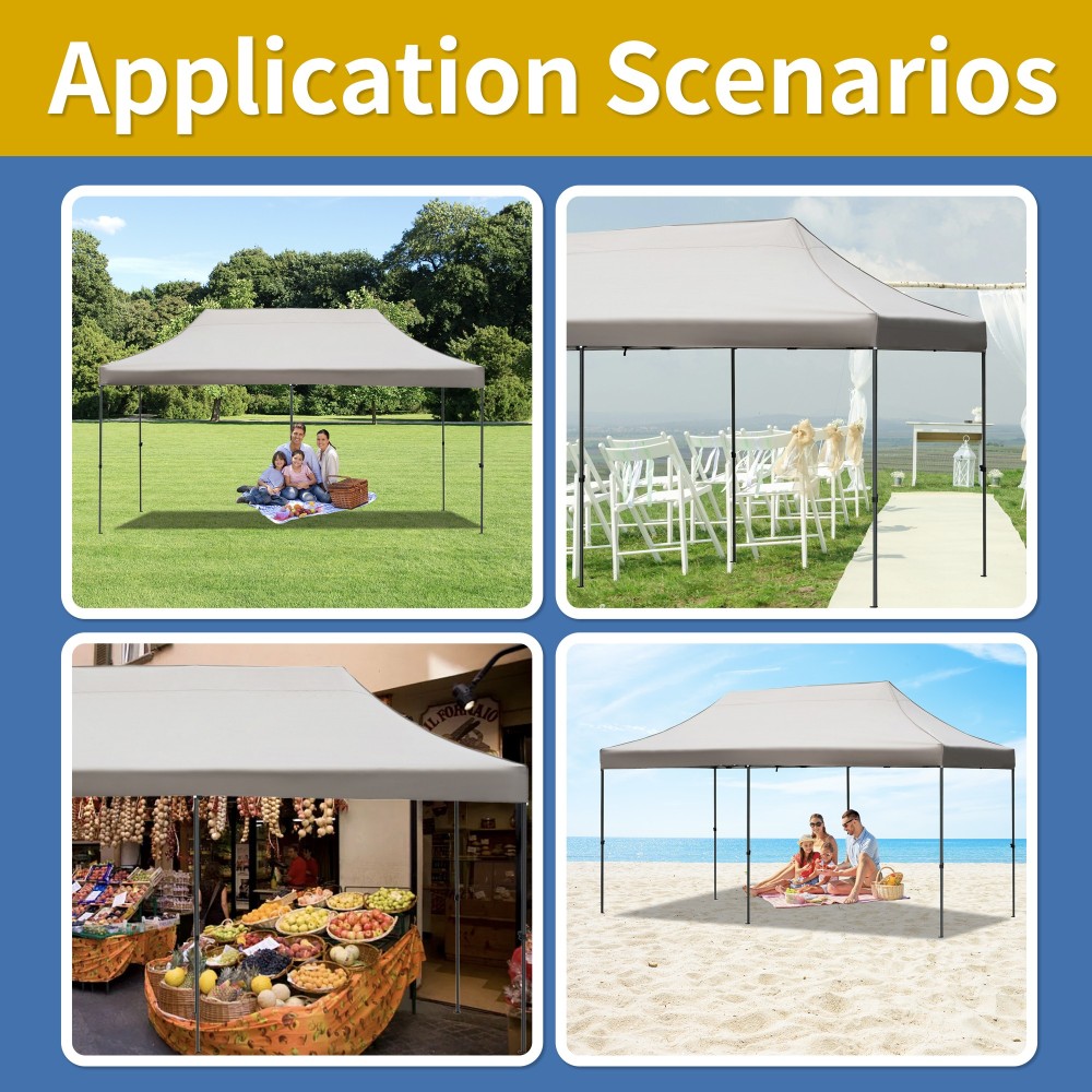 TREXM 10x20 Pop Up Canopy Tent with 6 Sidewalls, Heavy Duty Party Tent, UV and Waterproof Protection, 3 Height Adjustable Outdoor Canopy Tent with Roller Bag for Weddings, Events, and Beach, Khaki