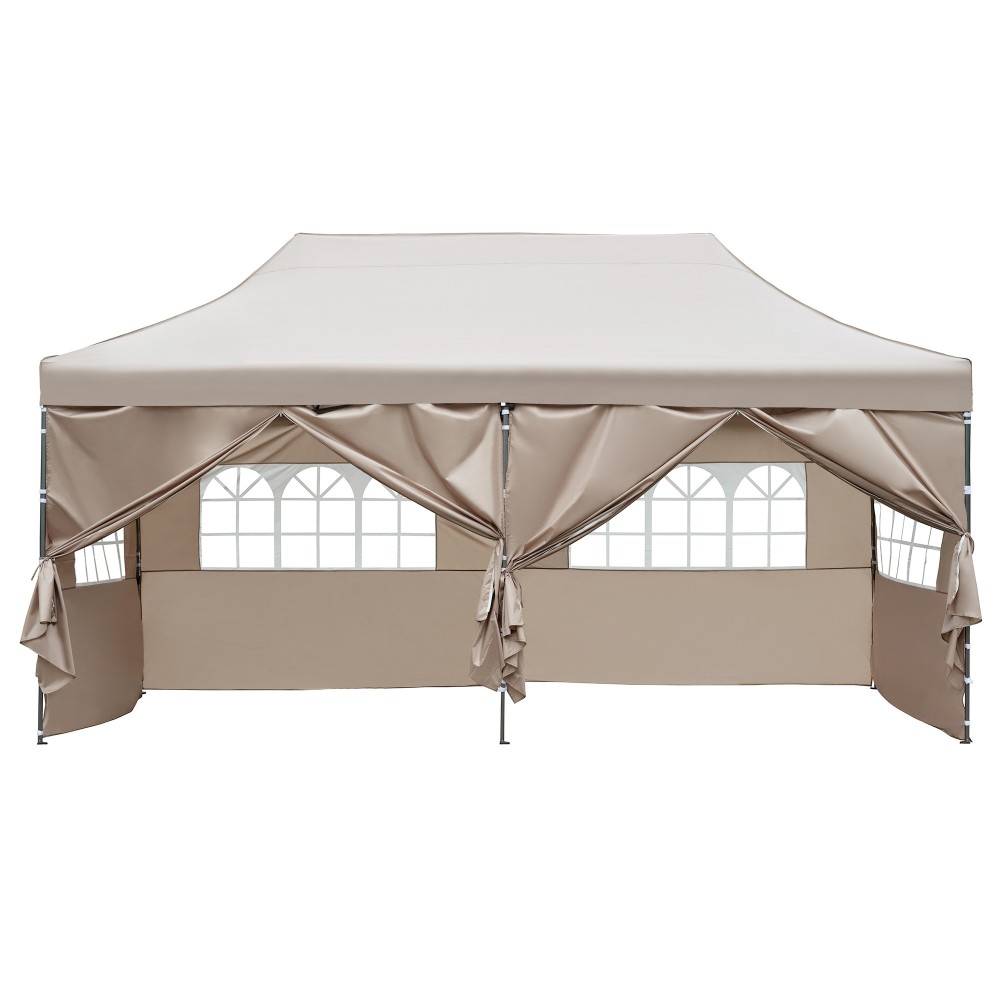 TREXM 10x20 Pop Up Canopy Tent with 6 Sidewalls, Heavy Duty Party Tent, UV and Waterproof Protection, 3 Height Adjustable Outdoor Canopy Tent with Roller Bag for Weddings, Events, and Beach, Khaki