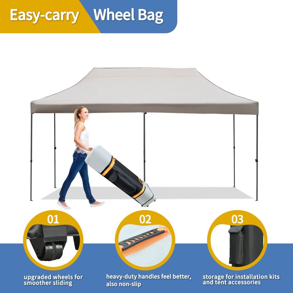 TREXM 10x20 Pop Up Canopy Tent with 6 Sidewalls, Heavy Duty Party Tent, UV and Waterproof Protection, 3 Height Adjustable Outdoor Canopy Tent with Roller Bag for Weddings, Events, and Beach, Khaki