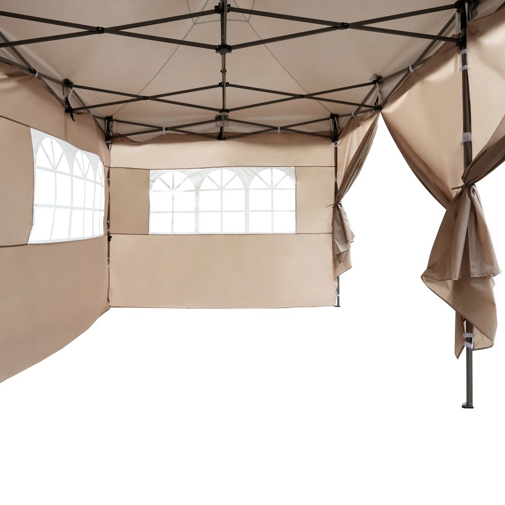 TREXM 10x20 Pop Up Canopy Tent with 6 Sidewalls, Heavy Duty Party Tent, UV and Waterproof Protection, 3 Height Adjustable Outdoor Canopy Tent with Roller Bag for Weddings, Events, and Beach, Khaki