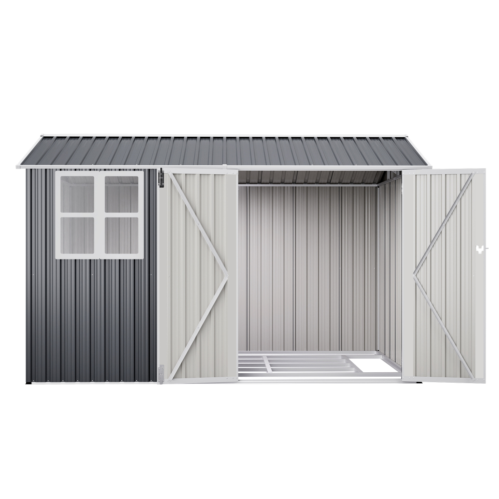 10X8FT Outdoor Steel Storage Shed with Clear Window, Lockable Doors, Weather-Resistant Metal Tool Shed for Garden, Backyard, Patio, and Utility Storage,Gray