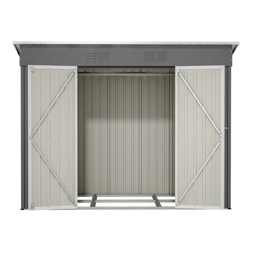 8' x 4' Metal Outdoor Storage Shed, Lean to Storage Shed, Garden Tool Storage House with Lockable Door and 2 Air Vents for Backyard, Patio, Lawn, Gray