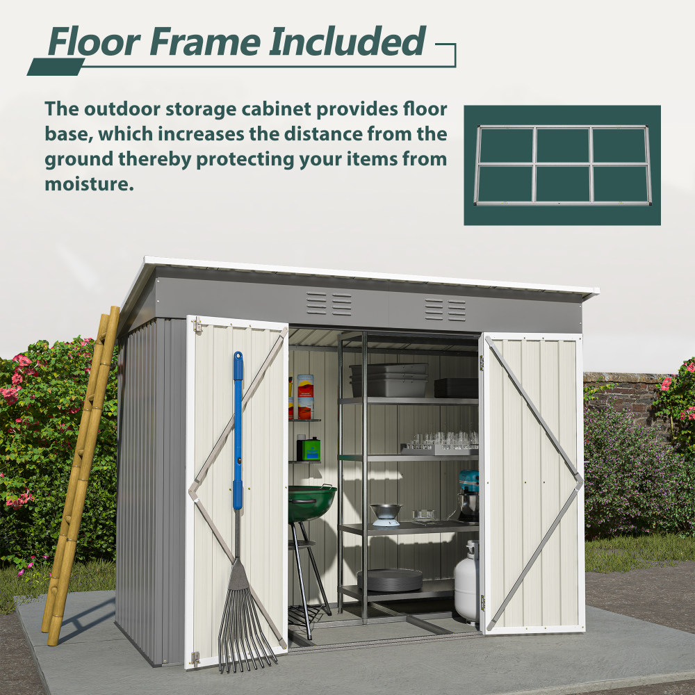 8' x 4' Metal Outdoor Storage Shed, Lean to Storage Shed, Garden Tool Storage House with Lockable Door and 2 Air Vents for Backyard, Patio, Lawn, Gray