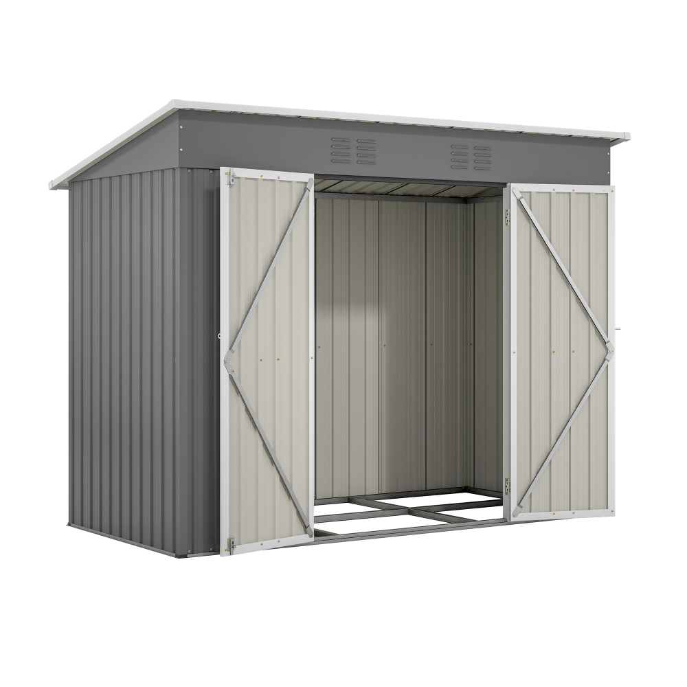 8' x 4' Metal Outdoor Storage Shed, Lean to Storage Shed, Garden Tool Storage House with Lockable Door and 2 Air Vents for Backyard, Patio, Lawn, Gray