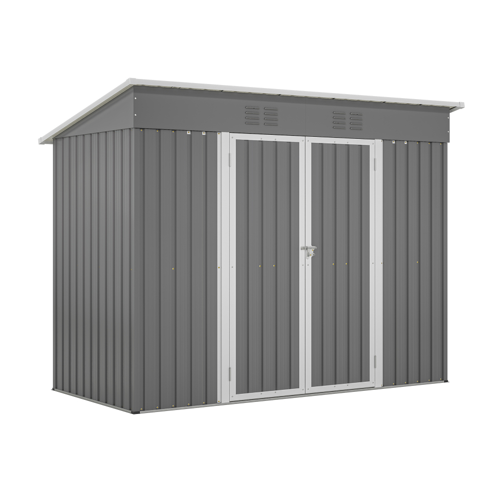 8' x 4' Metal Outdoor Storage Shed, Lean to Storage Shed, Garden Tool Storage House with Lockable Door and 2 Air Vents for Backyard, Patio, Lawn, Gray