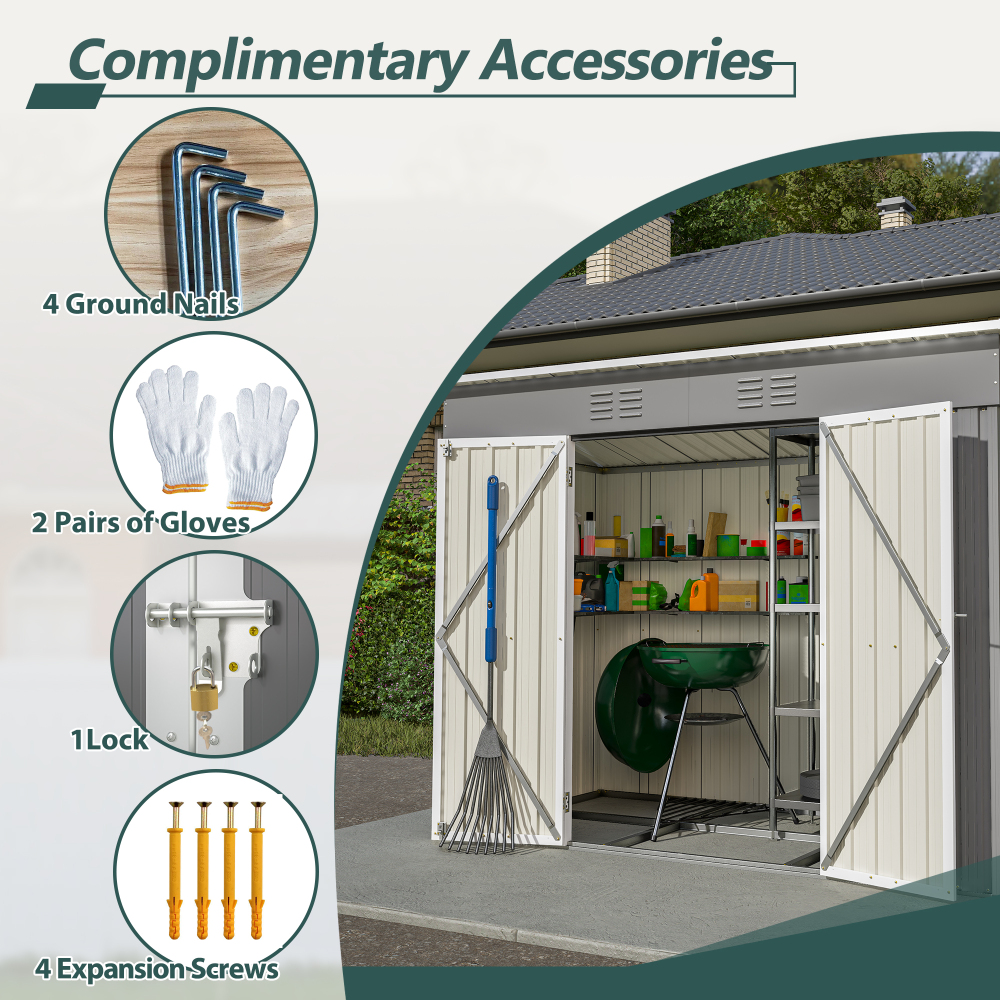 8' x 4' Metal Outdoor Storage Shed, Lean to Storage Shed, Garden Tool Storage House with Lockable Door and 2 Air Vents for Backyard, Patio, Lawn, Gray