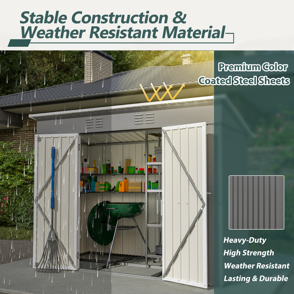 8' x 4' Metal Outdoor Storage Shed, Lean to Storage Shed, Garden Tool Storage House with Lockable Door and 2 Air Vents for Backyard, Patio, Lawn, Gray