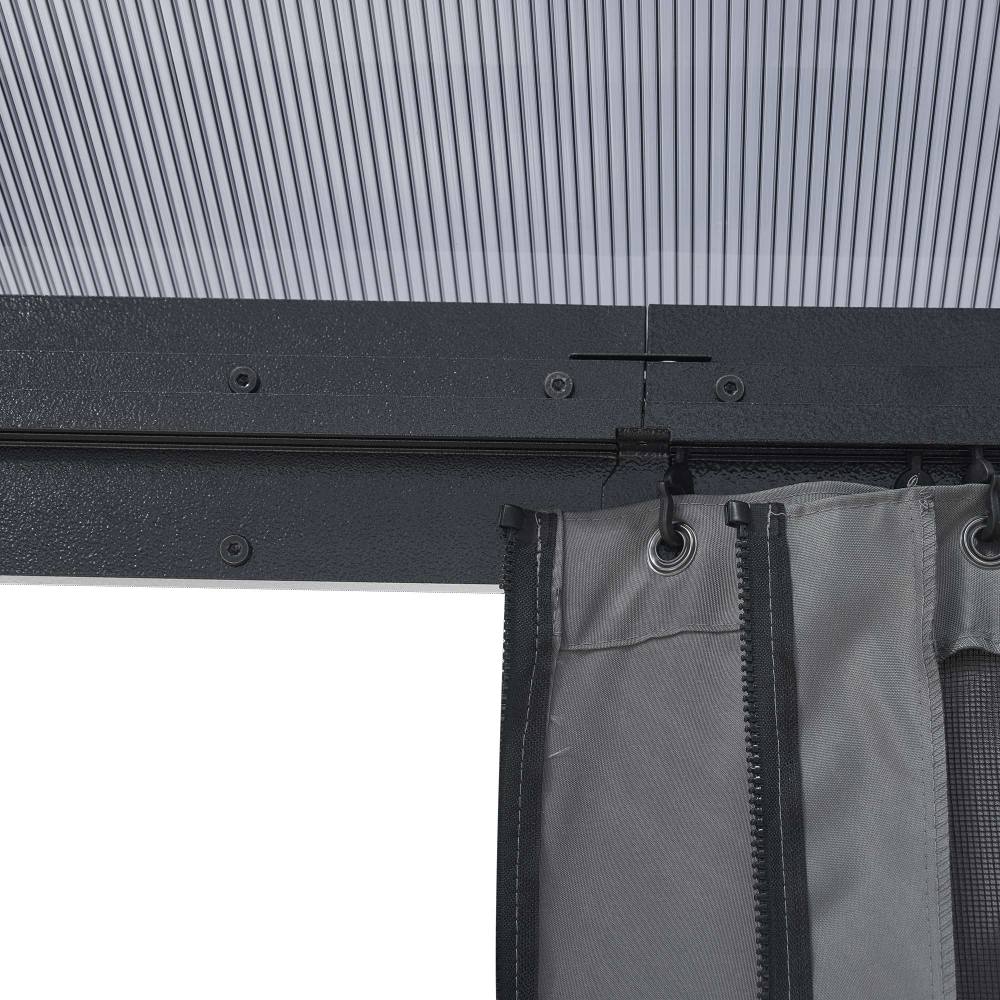 12x16FT Hardtop Gazebo Double Roof Canopy Outdoor with Netting and Curtains, Aluminum Frame Polycarbonate Roof Garden Tent for Patio, Backyard, Deck, and Lawn