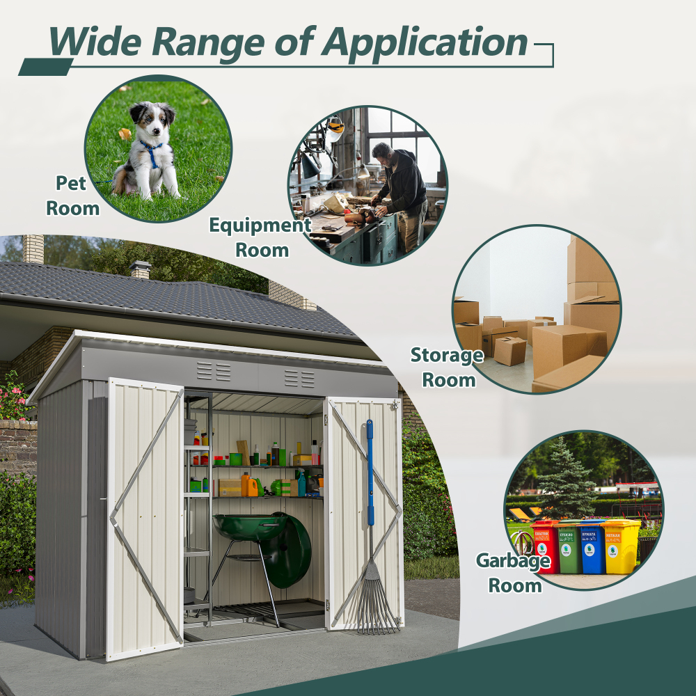 8' x 4' Metal Outdoor Storage Shed, Lean to Storage Shed, Garden Tool Storage House with Lockable Door and 2 Air Vents for Backyard, Patio, Lawn, Gray