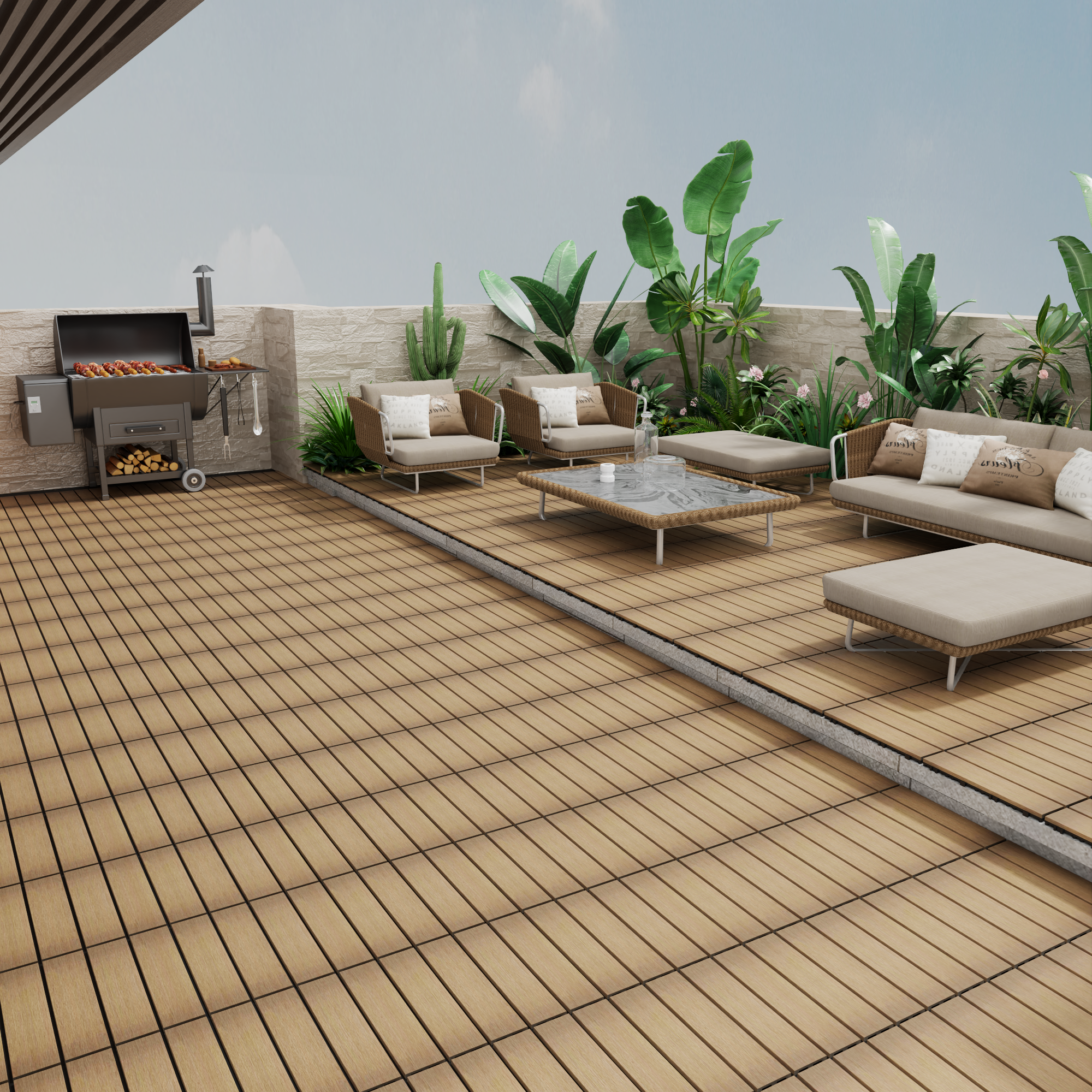 11-Pack WPC Interlocking Patio Deck Tiles - Water Resistant Wood-Plastic Composite Outdoor Flooring for Balcony & Garden