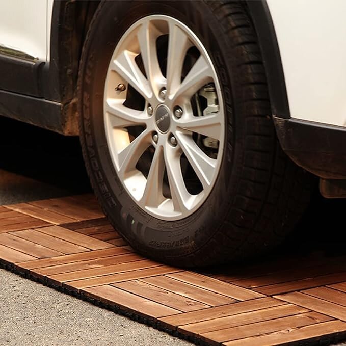 11-Pack WPC Interlocking Patio Deck Tiles - Water Resistant Wood-Plastic Composite Outdoor Flooring for Balcony & Garden