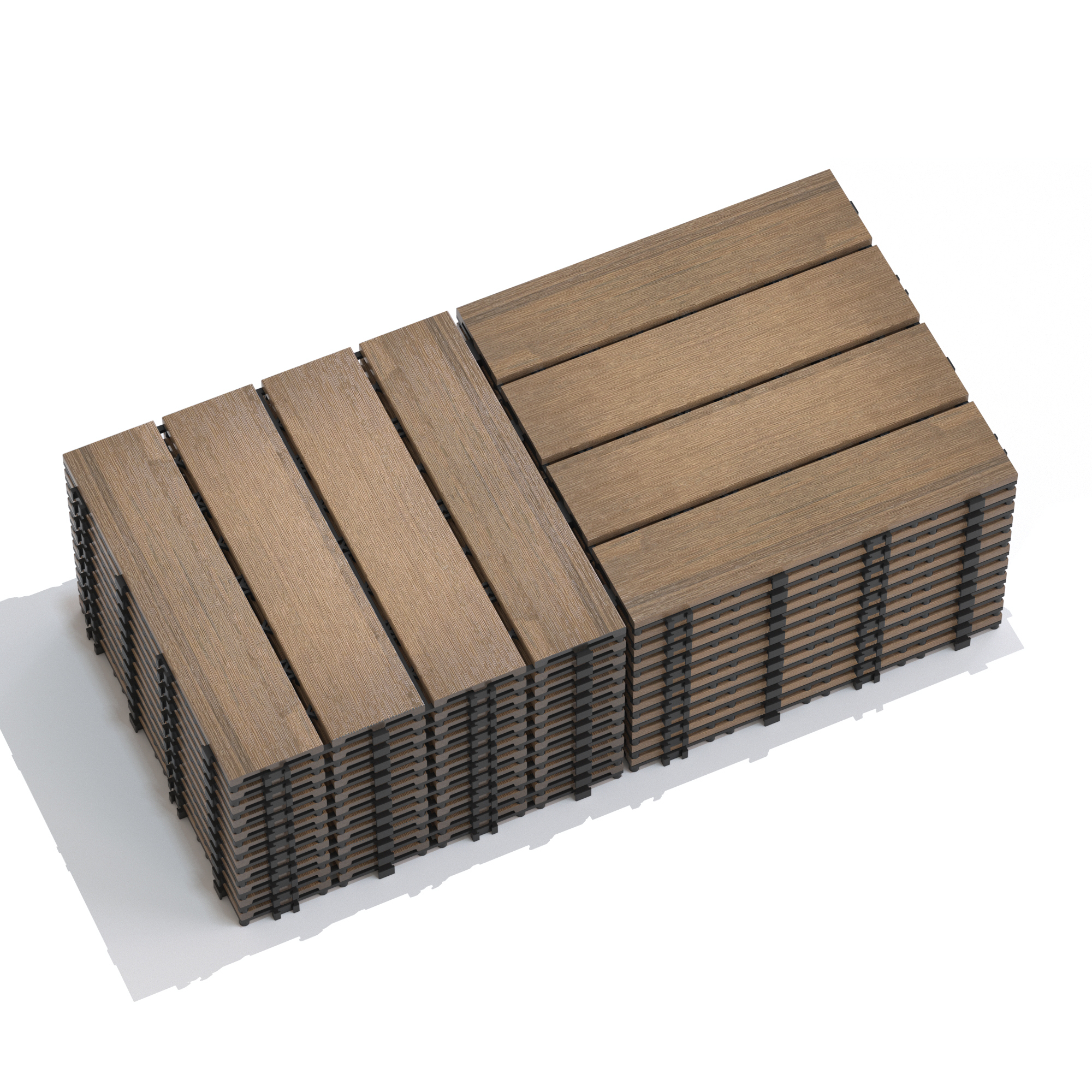 11-Pack WPC Interlocking Patio Deck Tiles - Water Resistant Wood-Plastic Composite Outdoor Flooring for Balcony & Garden