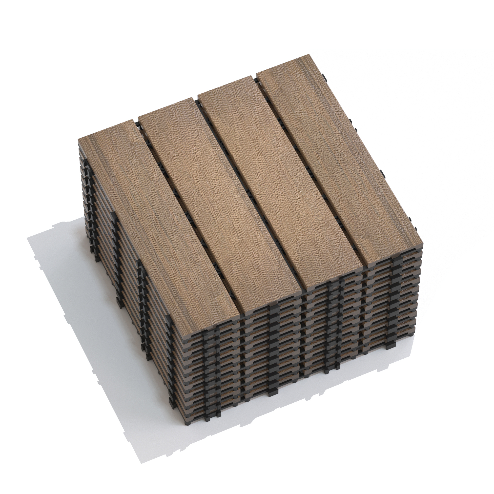 11-Pack WPC Interlocking Patio Deck Tiles - Water Resistant Wood-Plastic Composite Outdoor Flooring for Balcony & Garden