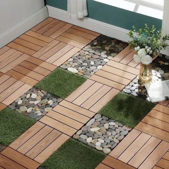 11-Pack WPC Interlocking Patio Deck Tiles - Water Resistant Wood-Plastic Composite Outdoor Flooring for Balcony & Garden