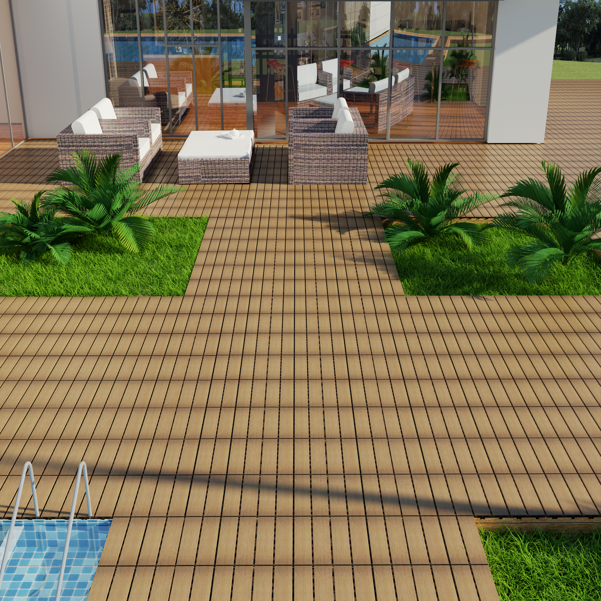 11-Pack WPC Interlocking Patio Deck Tiles - Water Resistant Wood-Plastic Composite Outdoor Flooring for Balcony & Garden