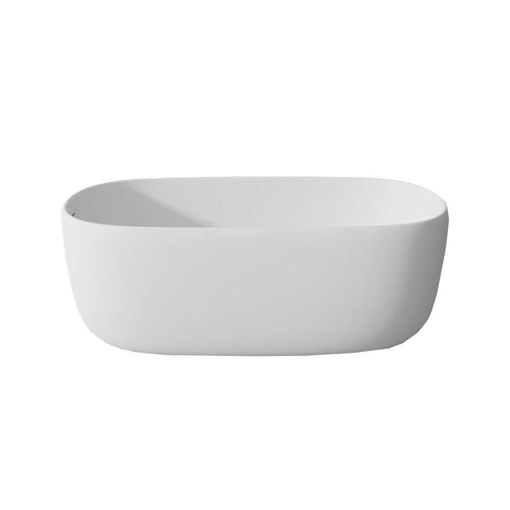 51" Freestanding Soaking Bathtub, Modern Solid Surface Matte White Oval Bathtub with Overflow and Pop-up Drain