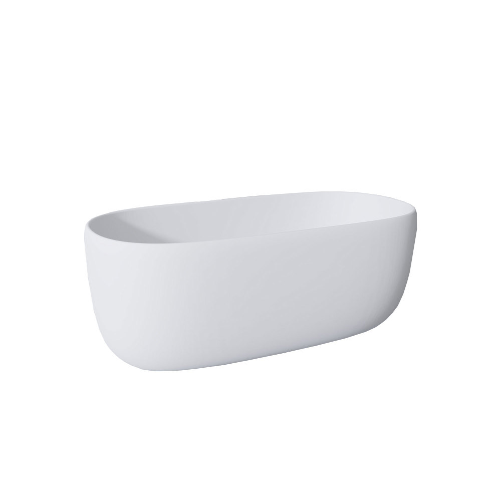 51" Freestanding Soaking Bathtub, Modern Solid Surface Matte White Oval Bathtub with Overflow and Pop-up Drain